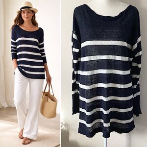 DENIM & SUPPLY Ralph Lauren Linen Tunic Sweater L Breton Stripe Navy Lightweight